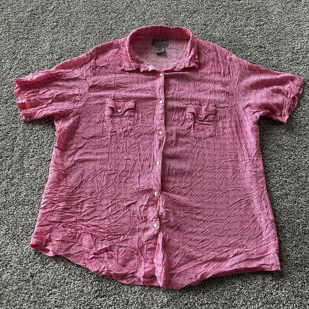 Wrangler Shirt Womens 2XL Pink Floral Short Sleeve Snap Button Up Western